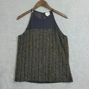 Parker Womens Small Black 100% Silk  Sequin Beaded Tank Top  10PT